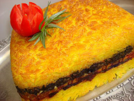 پخت انواع ته چین ته چین آلو اسفناج با مرغ,طرز پخت ته چین آلو اسفناج